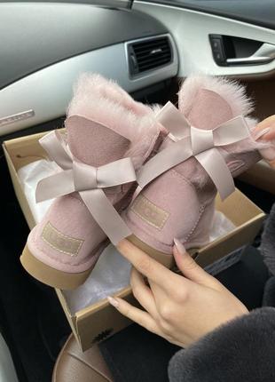 🌺ugg bailey bow 2 dusk pink🌺угги женские зимние, розовые с натуральным мехом8 фото