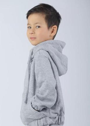 Костюм-двійка дитячий із турецької тканини трикотажний, толстовка на блискавці, з капюшоном, сірий3 фото