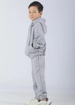 Костюм-двійка дитячий із турецької тканини трикотажний, толстовка на блискавці, з капюшоном, сірий2 фото