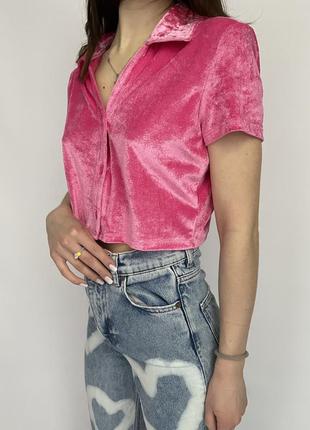 Комфортная розовая бархатная блуза h&amp;m3 фото