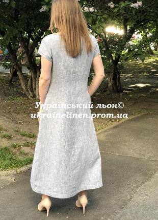Сукня аліна сірий меланж льняна, галерея льону 44-56рр.4 фото