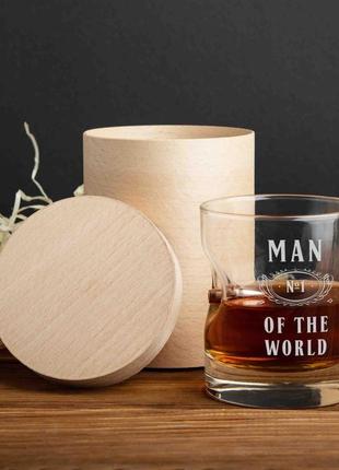 Склянка з кулею "man №1 of the world" для віскі, тубус зі шпону