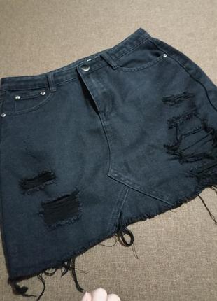 Юбка джинсовая с высокой посадкой6 фото