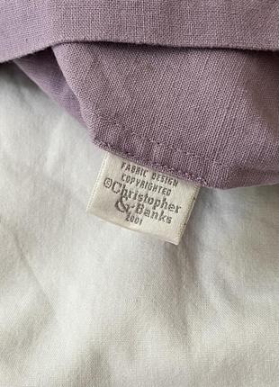 Льняная фиолетовая рубашка с вышивкой с коротким рукавом6 фото