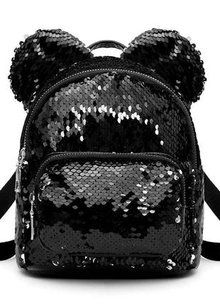 Сумка - рюкзак з паєтками та вушками міккі мауса, маленький дитячий рюкзачок для дівчинки на подарунок1 фото