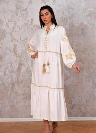 Трендовое женское платье-вышиванка, белое платье вышитое, платье с вышивкой на лето-женскую одежду