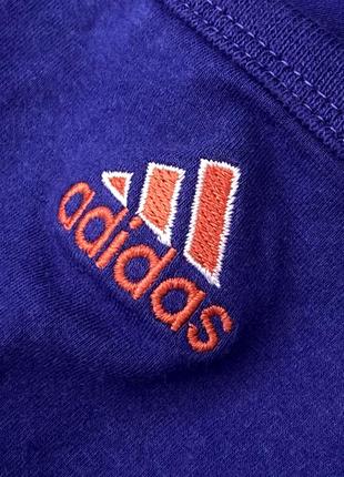 Синий топ adidas с оранжевыми полосами l спортивный топ l майка l футболка7 фото