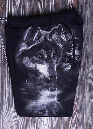 122-128 детские шорты для мальчика с принтом "волк отражение", светится в темноте. шортики для детей 6-8 лет