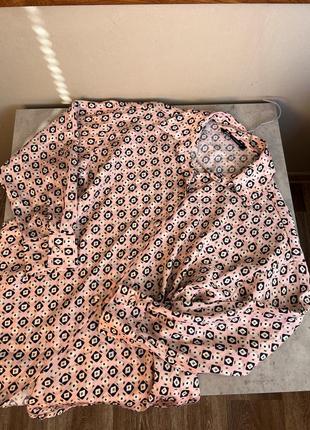 Блуза zara рубашка нежно розовая/персиковая/пудра абстракция длинный рукав легкая свободная м-л2 фото