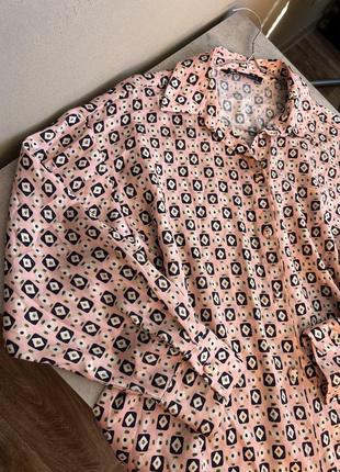 Блуза zara рубашка нежно розовая/персиковая/пудра абстракция длинный рукав легкая свободная м-л5 фото
