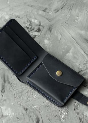 Мужские кошельки портмоне натуральная кожа comfort с монетницей синий с фиксации на кнопке4 фото