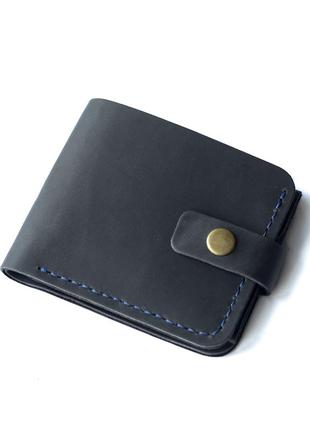 Мужские кошельки портмоне натуральная кожа comfort с монетницей синий с фиксации на кнопке8 фото