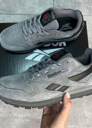 Надежные качественные мужские кроссовки в стиле reebok classic leather замшевые из натуральной замши2 фото