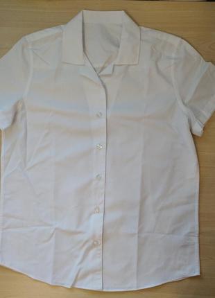 Рубашка фирменная классическая прямая для девочки 15-16 лет с коротким рукавом, белая1 фото