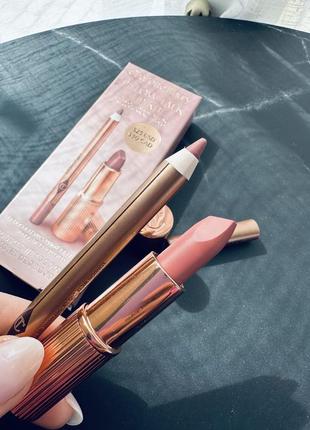 Charlotte tilbury mini pillow talk lipstick & liner set набор помада и карандаш для губ в оттенке pillow talk