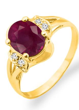 Золотое кольцо с рубином и бриллиантами 0,06 карат 17,5 мм. желтое золото. новые1 фото