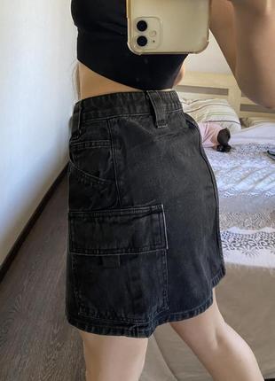 Джинсовая юбка карго с карманами3 фото
