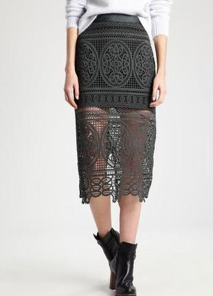 Кружевная юбка-миди карандаш, хаки topshop