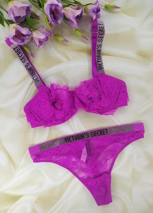 Яскравий неймовірно зручний комплект білизни зі стразами victoria secret
