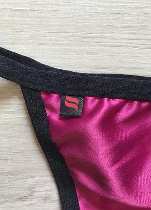 Розовые атласные женские трусики стринги с черным ободком obsessive5 фото