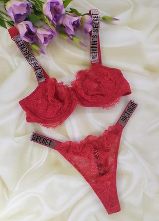 Красивий сяючий комплект білизни зі стразами victoria secret