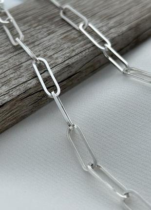 Цепочка серебряная с крупными звеньями с плетением вытянутый анкер 50 см1 фото