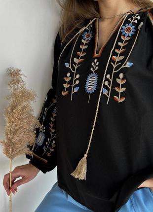 Колоритна блуза вишиванка, українська вишиванка в етнічному стилі, етно вишиванка2 фото