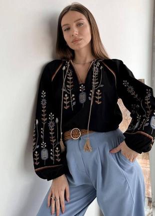 Колоритна блуза вишиванка, українська вишиванка в етнічному стилі, етно вишиванка5 фото