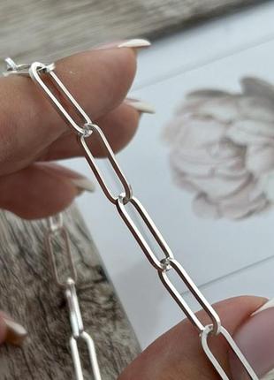 Серебряная цепочка с большими звеньями и плетением вытянутый анкер женская 60 см7 фото