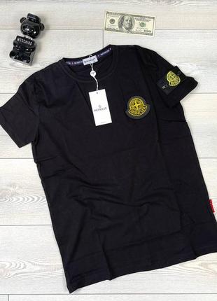 Футболка мужская с принтом stone island черная хаки турция / футболка тишка чоловіча стон чорна хакі