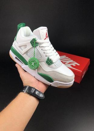 Женские высокие кроссовки nike air jordan 4 retro белые с зеленым