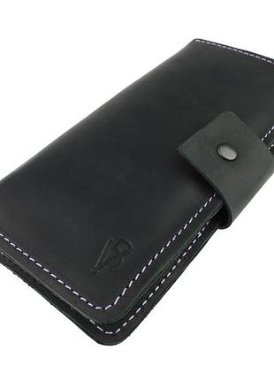 Гаманець шкіряний kgb42(8) чорний(фіолетова нитка)