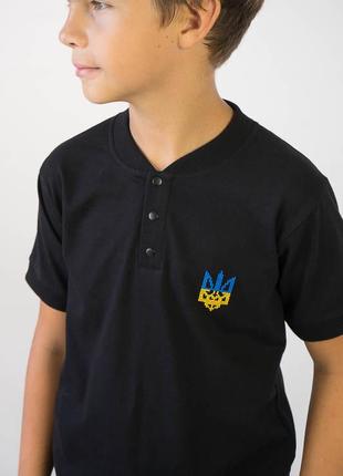 Чорна футболка поло, черная футболка поло, патіотична футболка підліткова, патриотическая футболка для мальчика,1 фото