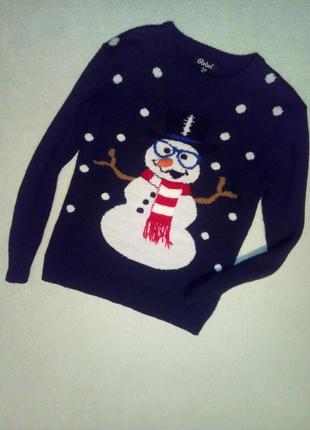 Новорічний светрик зі сніговиком на хлопчика 140/152 см зріст