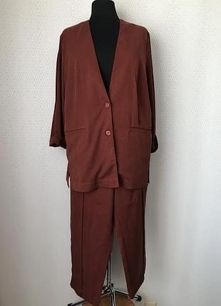 Стильный терракотовый костюм (жакет и брюки) от maxa fashion, размер 4xl (5xl-6xl)