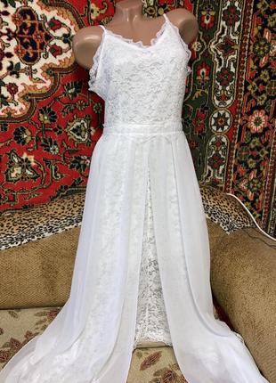 Шикарное нежное новое свадебное платье в бельевом стиле шифон и кружево9 фото