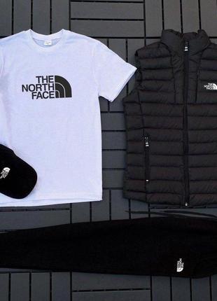 Кепка бейсболка чоловіча  (п) флис комплект с жилеткой the north face (футболка белая+кепка+жилетка+штаны)