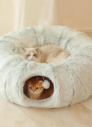 Лежанка тунель для кота собаки 95х26 см плюш сірий5 фото