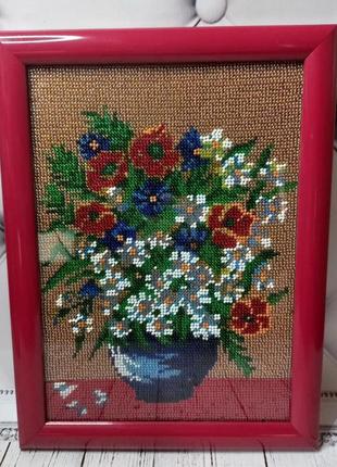 Картина вышита бисером "ваза с цветами"