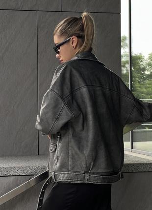 Куртка  вінтажна терта сіра косуха кожанка жіноча3 фото