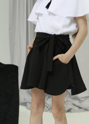 Шорты-юбка для девочки подростка черные в школу юбка-шорты детская школьная юбка шорты солнце