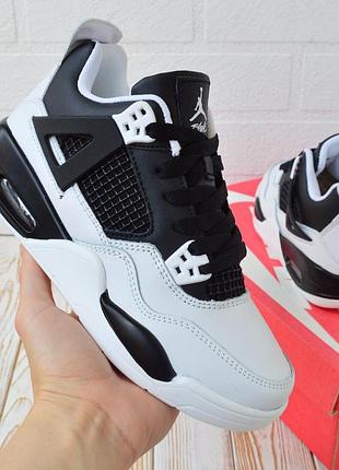 Nike air jordan retro 4 кроссовки женские кожаные найк аир джордан белые с черным топ