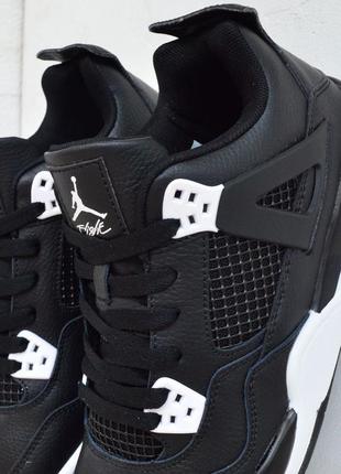 Nike air jordan retro 4 кроссовки мужские кожаные топ найк джордан высокие осенние черные8 фото