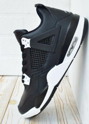 Nike air jordan retro 4 кроссовки мужские кожаные топ найк джордан высокие осенние черные2 фото