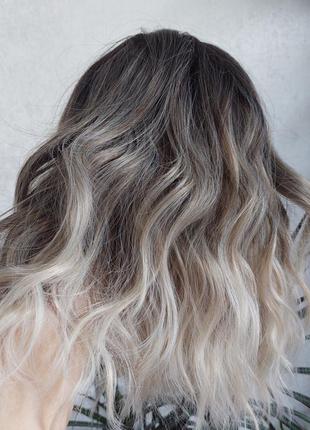 Парик - омбре 🔹волнистый пепельный блонд 🔹на сетке