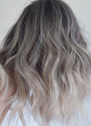 Парик - омбре 🔹волнистый пепельный блонд 🔹на сетке