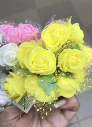 Квіти - рози латексні ( пінополіетилен, фоаміран ) штучні з фатіном для декору...3 фото