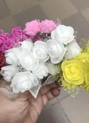 Квіти - рози латексні ( пінополіетилен, фоаміран ) штучні з фатіном для декору...4 фото
