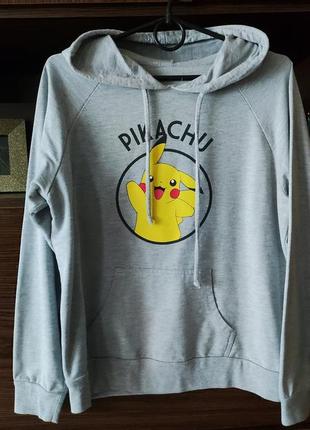 Хиди серый с капюшоном, pikachu, размер м
