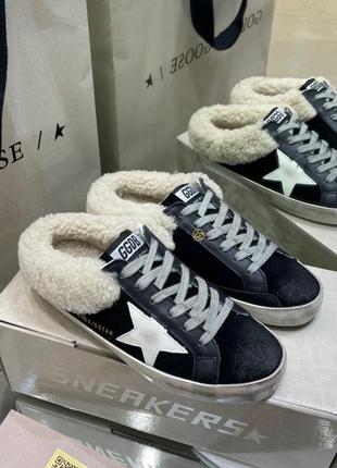 Зимние кеды golden goose с открытой пяткой3 фото